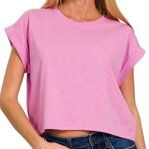 A152. Pink Casual Cuff Sleeve Oversized Top